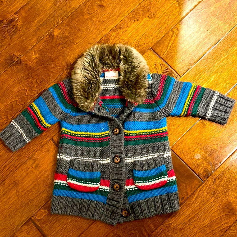 Hanna Andersson faux fur button up cardigan sweater